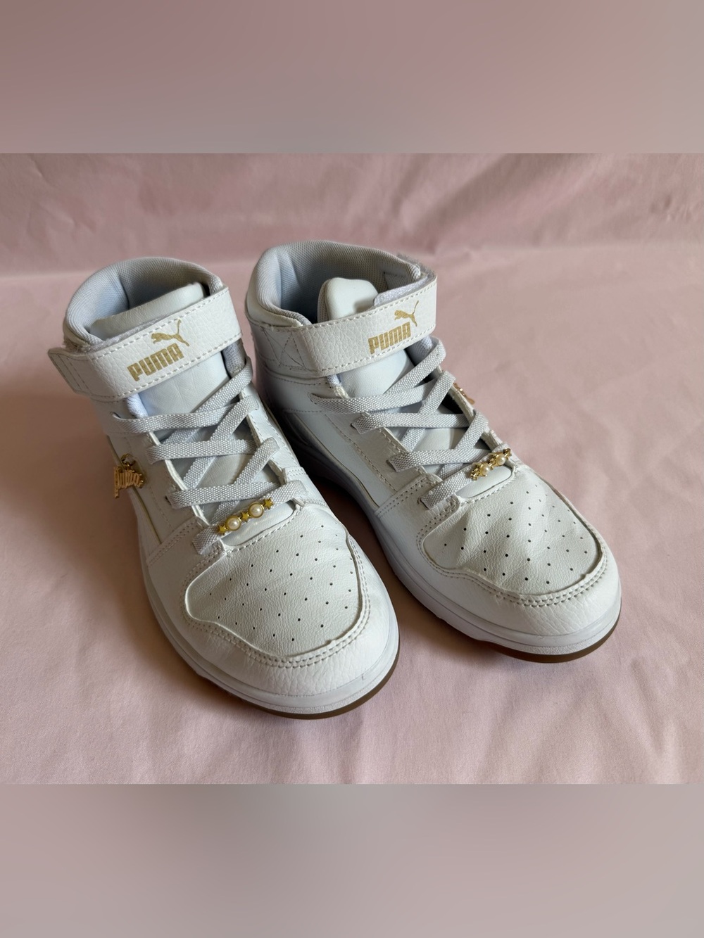 PUMA Kids White High-Top Sneakers-3C